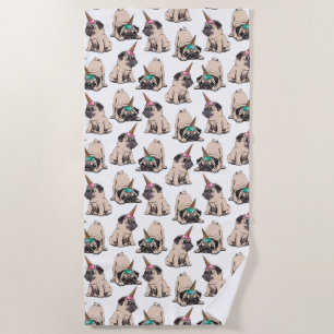 Puppy Pugs Aspiring Unicorn Pattern Beach Towel