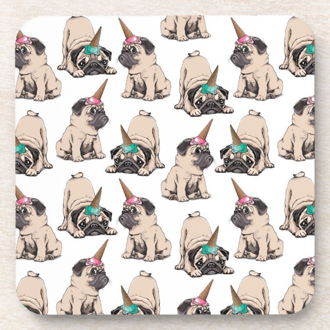 Puppy Pugs | Aspiring Unicorn Pattern Coaster (Front)