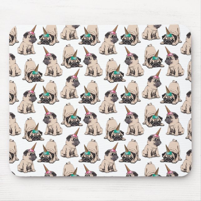 Puppy Pugs | Aspiring Unicorn Pattern Mouse Pad (Front)