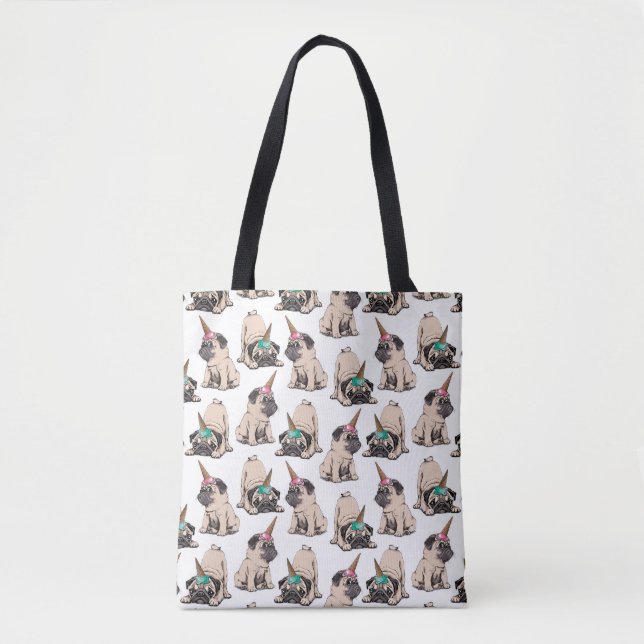 Puppy Pugs | Aspiring Unicorn Pattern Tote Bag (Front)