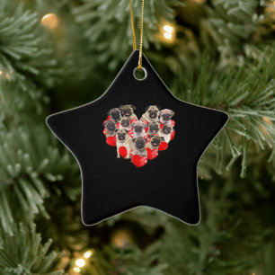 Puppy Pugs Dog Heart Valentine's Day Gift Ceramic Ornament
