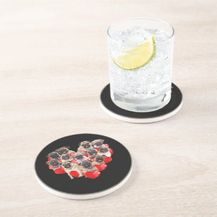 Puppy Pugs Dog Heart   Valentine's Day Gift Coaster