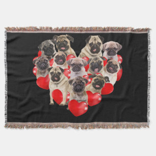 Puppy Pugs Dog Heart Valentine's Day Gift Throw Blanket
