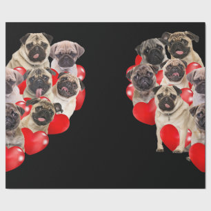 Puppy Pugs Dog Heart Valentine's Day Gift Wrapping Paper