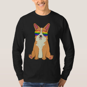 Puppy & Rainbow Glasses Cute Corgi Dog Lgbt Pride T-Shirt