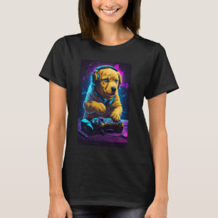Puppy Rave Techno Style Golden Lab Gamer with Cont T-Shirt