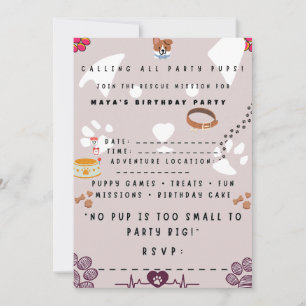 Puppy Rescue Birthday Invitation – Cute Dog Party