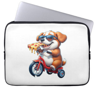 puppy riding a bike eating pizza laptop sleeve