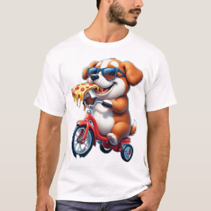 puppy riding a bike eating pizza T-Shirt