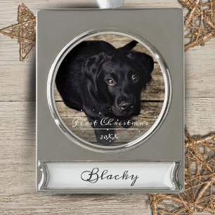 Puppy`s First Christmas Cute Script Photo Ornament
