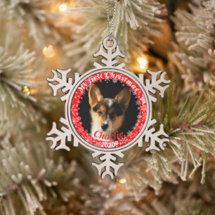 Puppy’s First Christmas Photo Snowflake Pewter Christmas Ornament