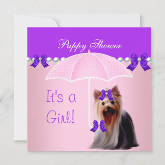 Puppy Shower Cute Dog Purple Pink Yorkie Invitation