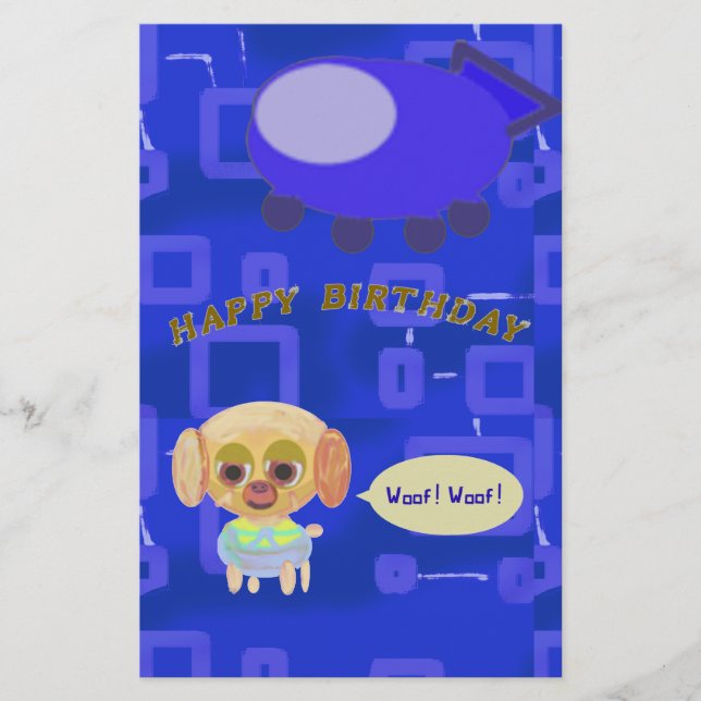 Puppy Spaceship Chef Ducky Kazoo Happy Birthday Stationery (Front)