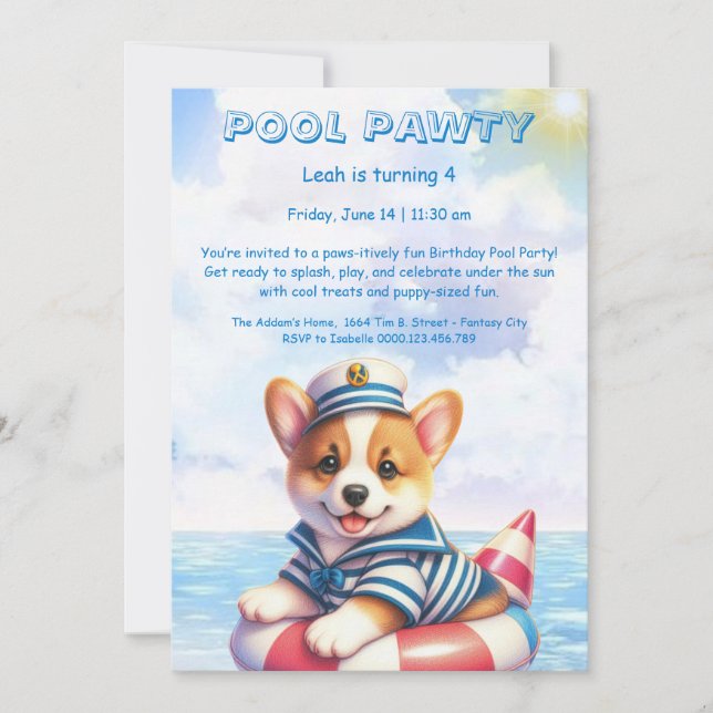Puppy Splash Birthday Pool Party Invitation (Front)