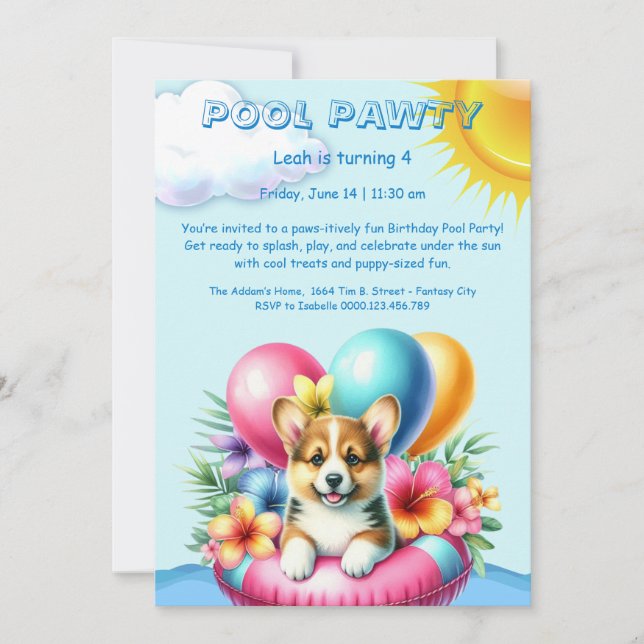 Puppy Splash Birthday Pool Party Invitation (Front)