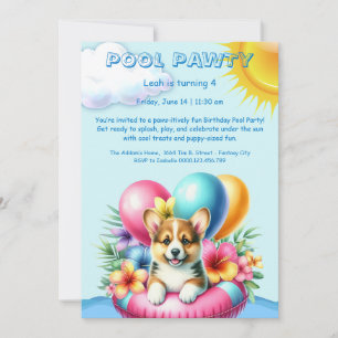 Puppy Splash Birthday Pool Party Invitation