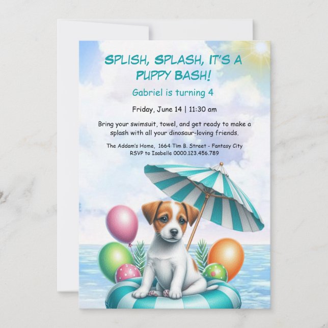 Puppy Splash Birthday Pool Party Invitation (Front)