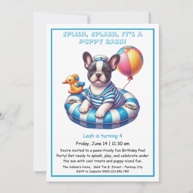 Puppy Splash Birthday Pool Party Invitation (Front)