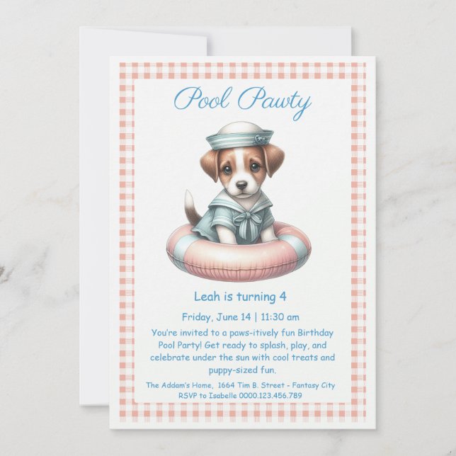 Puppy Splash Birthday Pool Party Invitation (Front)