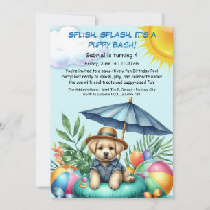 Puppy Splash Birthday Pool Party Invitation