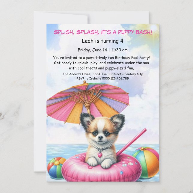Puppy Splash Birthday Pool Party Invitation (Front)