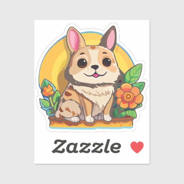 Puppy Sticker with Flower (Sheet)