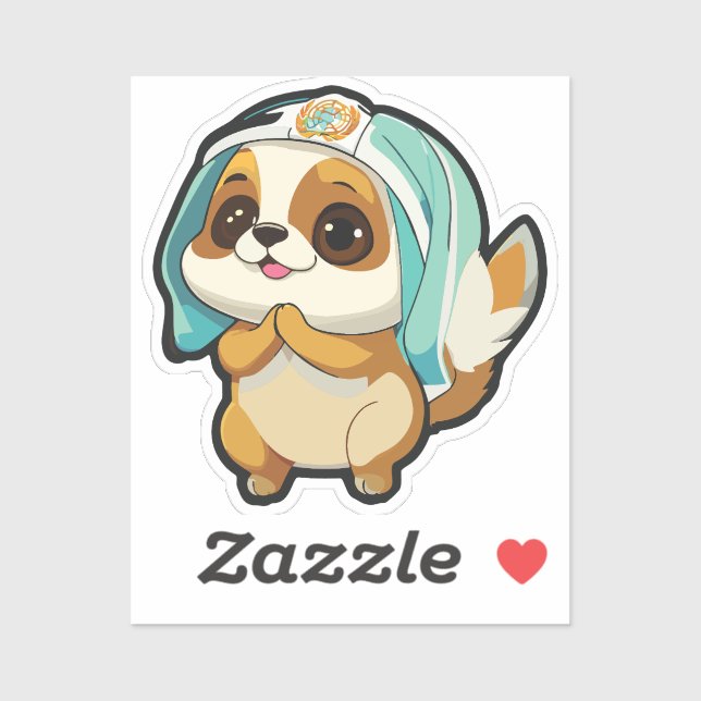 Puppy Sticker with Winter Hat  (Sheet)