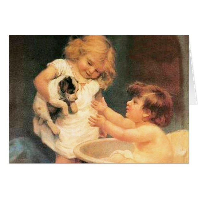 Puppy Taking A Bath Vintage Antique (Front Horizontal)