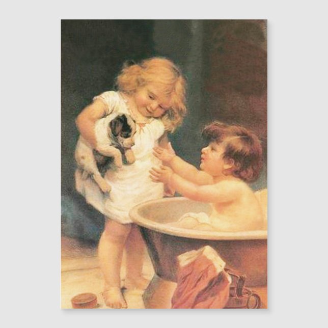 Puppy Taking A Bath Vintage Antique (Front)