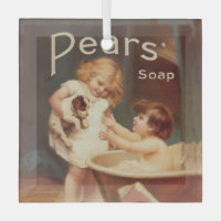 Puppy Taking A Bath Vintage Antique