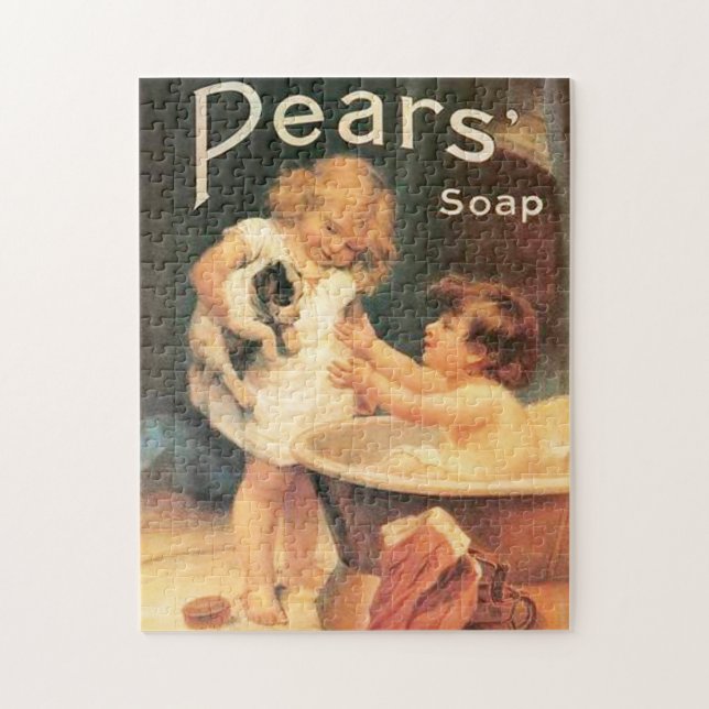 Puppy Taking A Bath Vintage Antique Jigsaw Puzzle (Vertical)