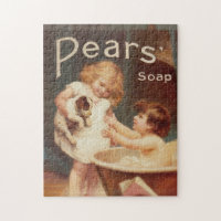 Puppy Taking A Bath Vintage Antique