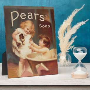 Puppy Taking A Bath Vintage Antique Plaque