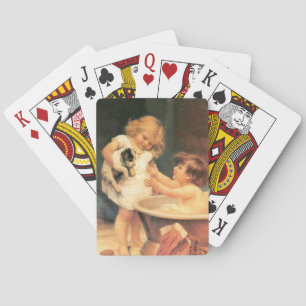 Puppy Taking A Bath Vintage Antique Playing Cards