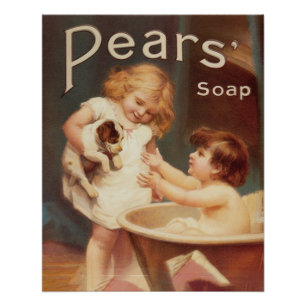 Puppy Taking A Bath Vintage Antique Poster