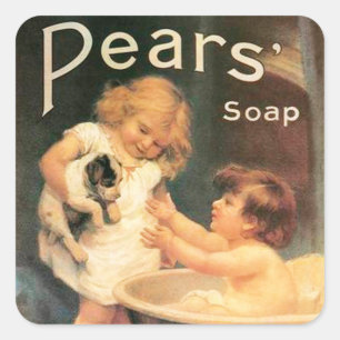 Puppy Taking A Bath Vintage Antique Square Sticker