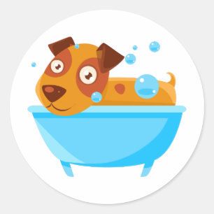 Puppy Taking A Bubble Bath In  Tub Classic Round Sticker