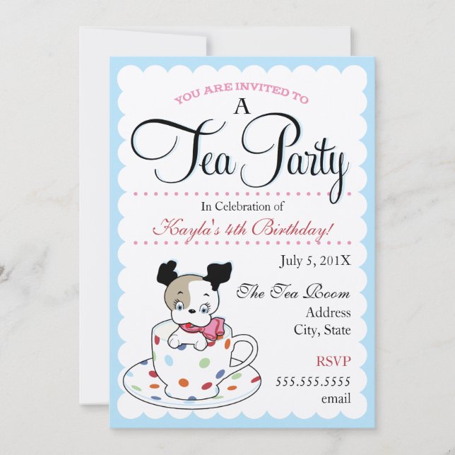 Puppy Tea Party  |  Retro Birthday Invitations (Front)