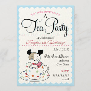 Puppy Tea Party     Retro Birthday Invitations