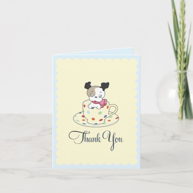 Puppy Teacup  |  Retro Thank You Card (Front)