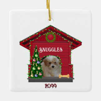 Puppy Upload Photo Decorated Dog House Christmas Ceramic Ornament