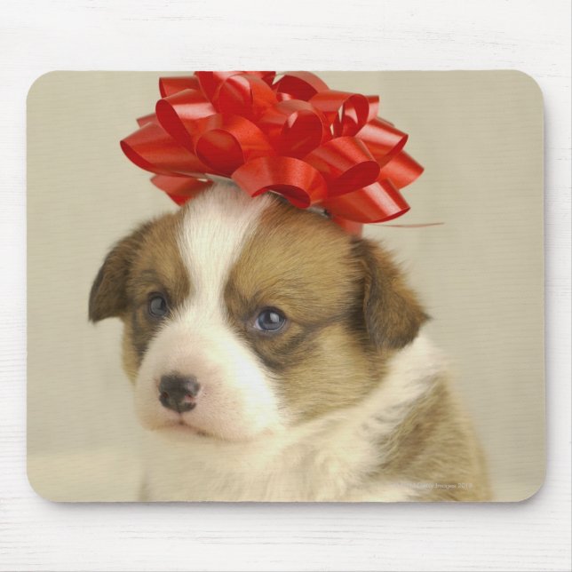 Puppy wearing a red bow mouse pad (Front)