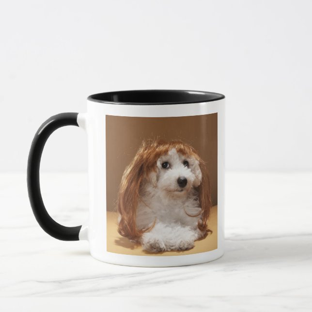 Puppy wearing ginger wig mug (Left)