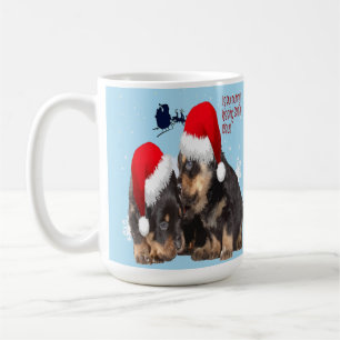 Puppy White Christmas With Santa Claus Sleigh  Coffee Mug