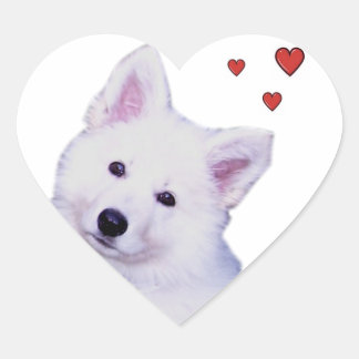 Puppy white shepherd heart sticker