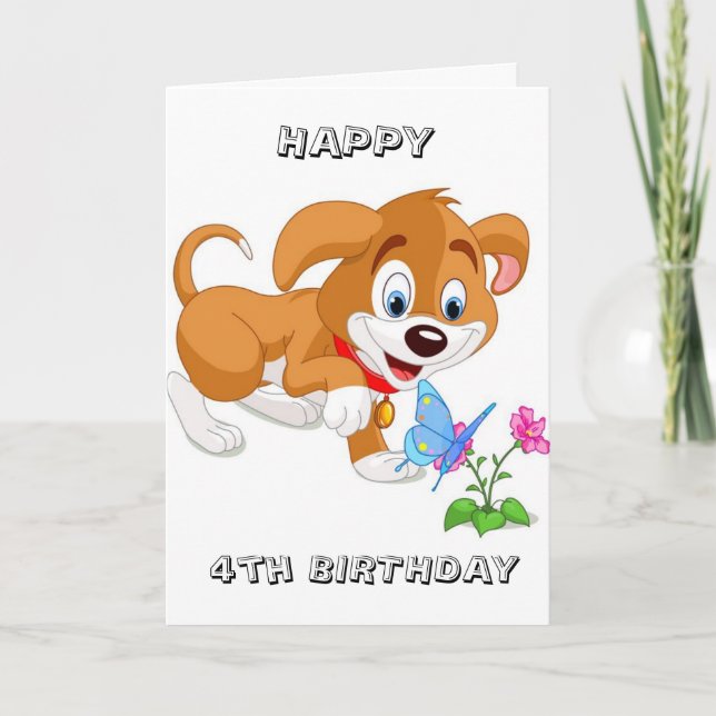 PUPPY WISHES ON *4th BIRTHDAY* CARD (Front)