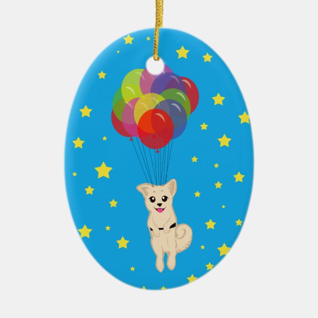 Puppy with Balloons Ceramic Tree Decoration (Front)
