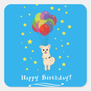 Puppy with Balloons Square Sticker