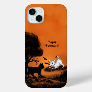Puppy with Black Cat and Bat , Happy Halloween! iPhone 15 Mini Case