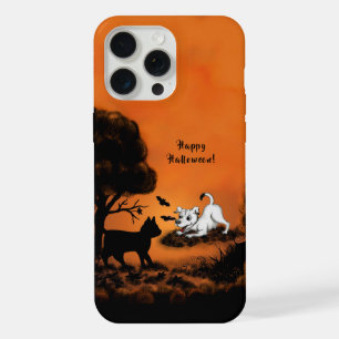 Puppy with Black Cat and Bat , Happy Halloween! iPhone 15 Pro Max Case
